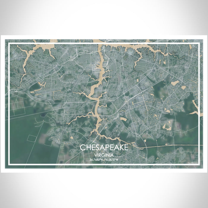 Chesapeake Virginia Map Print Landscape Orientation in Afternoon Style With Shaded Background