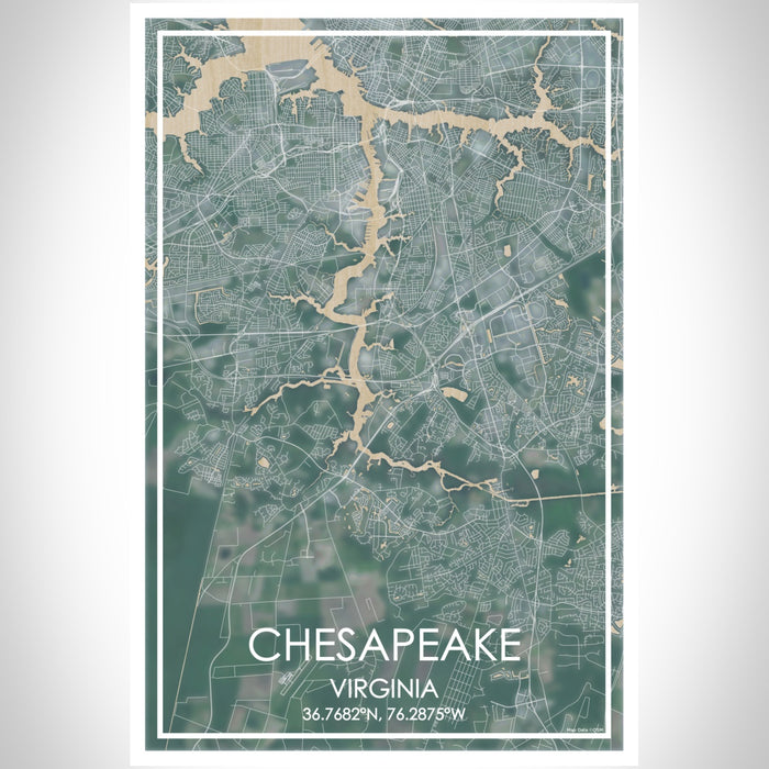 Chesapeake Virginia Map Print Portrait Orientation in Afternoon Style With Shaded Background