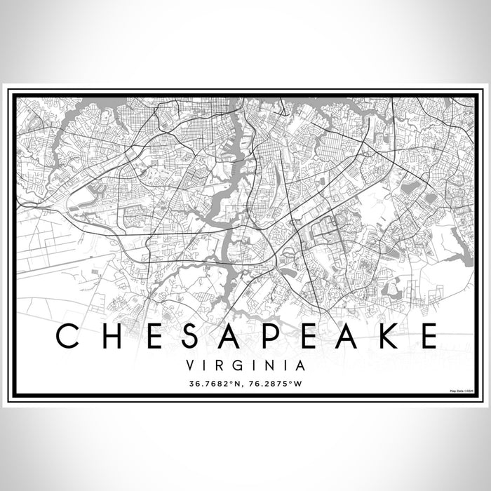 Chesapeake Virginia Map Print Landscape Orientation in Classic Style With Shaded Background