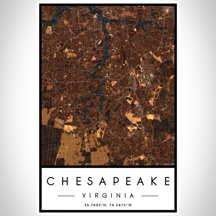 Chesapeake Virginia Map Print Portrait Orientation in Ember Style With Shaded Background