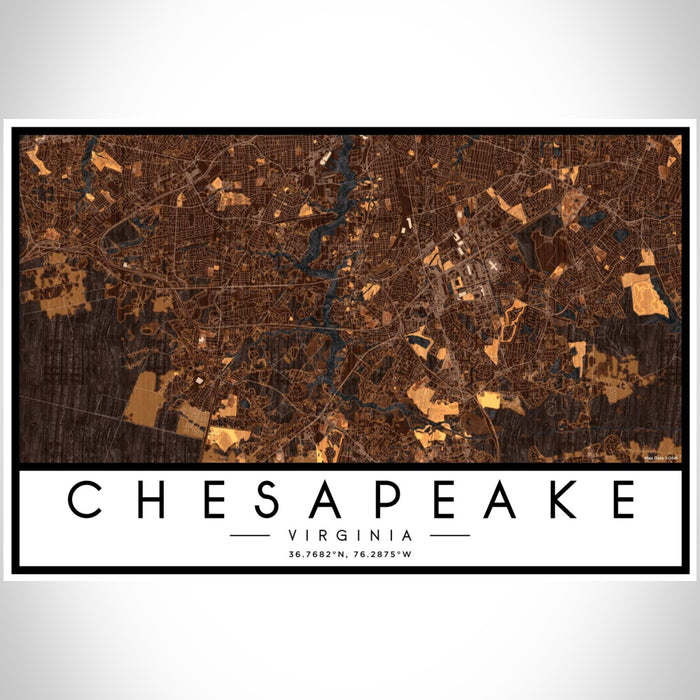 Chesapeake Virginia Map Print Landscape Orientation in Ember Style With Shaded Background