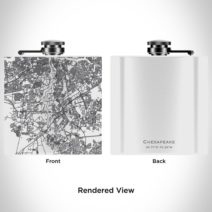 Rendered View of Chesapeake Virginia Map Engraving on 6oz Stainless Steel Flask in White