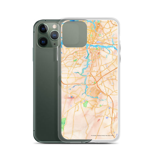 Custom Chesapeake Virginia Map Phone Case in Watercolor on Table with Laptop and Plant