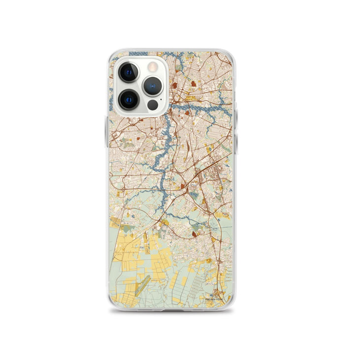 Custom Chesapeake Virginia Map iPhone 12 Pro Phone Case in Woodblock