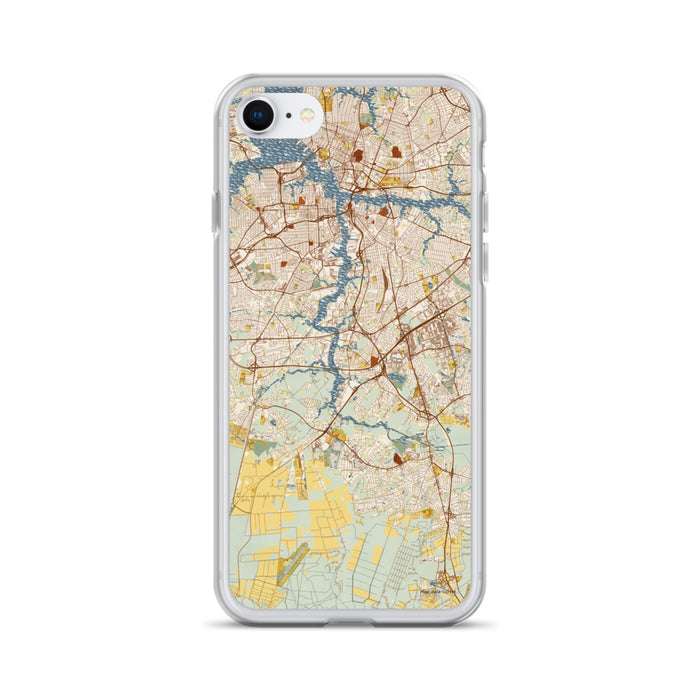 Custom Chesapeake Virginia Map iPhone SE Phone Case in Woodblock