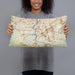 Person holding 20x12 Custom Chesapeake Virginia Map Throw Pillow in Woodblock