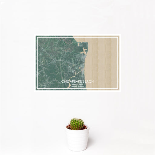 12x18 Chesapeake Beach Maryland Map Print Landscape Orientation in Afternoon Style With Small Cactus Plant in White Planter