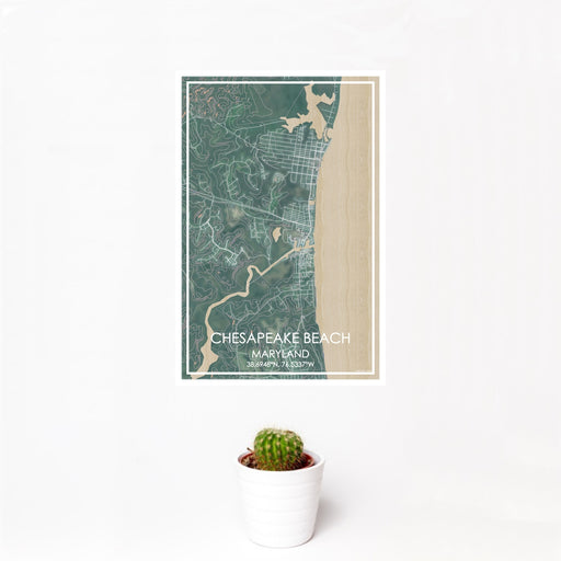 12x18 Chesapeake Beach Maryland Map Print Portrait Orientation in Afternoon Style With Small Cactus Plant in White Planter