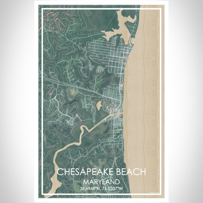 Chesapeake Beach Maryland Map Print Portrait Orientation in Afternoon Style With Shaded Background