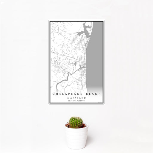 12x18 Chesapeake Beach Maryland Map Print Portrait Orientation in Classic Style With Small Cactus Plant in White Planter