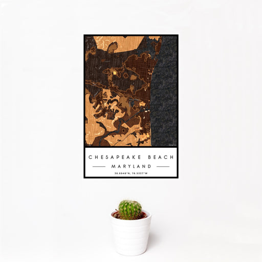 12x18 Chesapeake Beach Maryland Map Print Portrait Orientation in Ember Style With Small Cactus Plant in White Planter