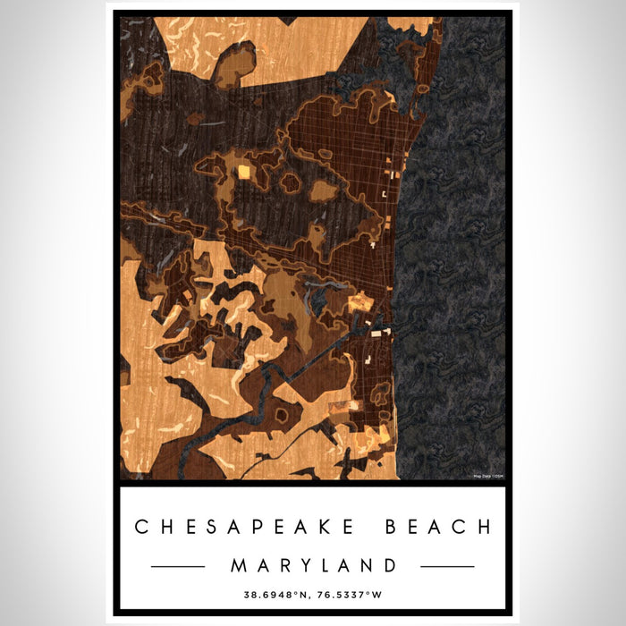 Chesapeake Beach Maryland Map Print Portrait Orientation in Ember Style With Shaded Background