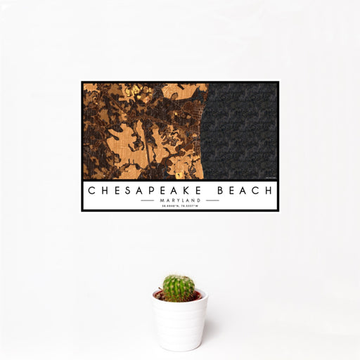 12x18 Chesapeake Beach Maryland Map Print Landscape Orientation in Ember Style With Small Cactus Plant in White Planter