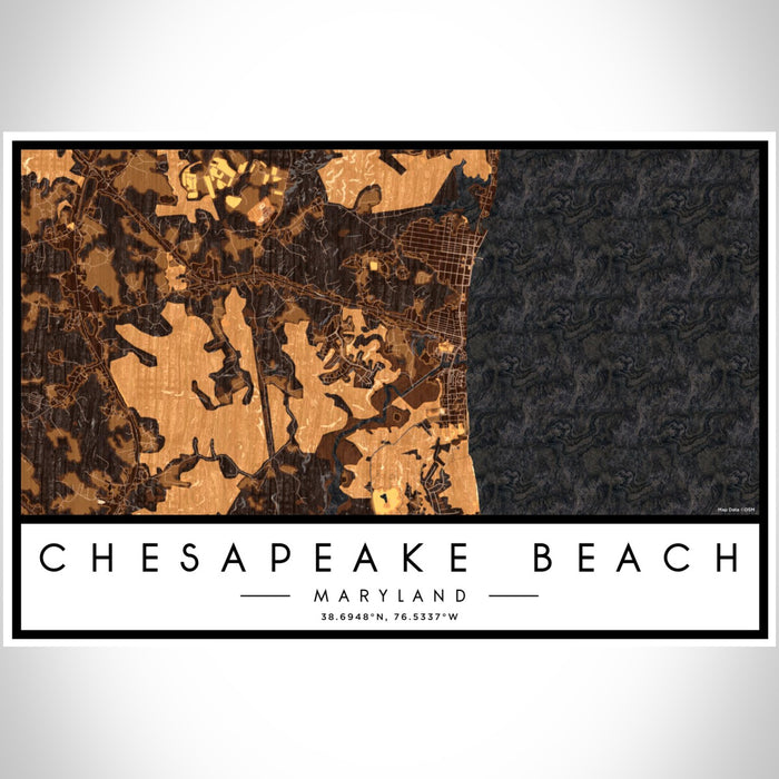 Chesapeake Beach Maryland Map Print Landscape Orientation in Ember Style With Shaded Background