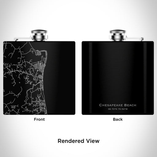 Rendered View of Chesapeake Beach Maryland Map Engraving on 6oz Stainless Steel Flask in Black