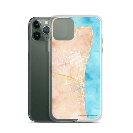 Custom Chesapeake Beach Maryland Map Phone Case in Watercolor on Table with Laptop and Plant