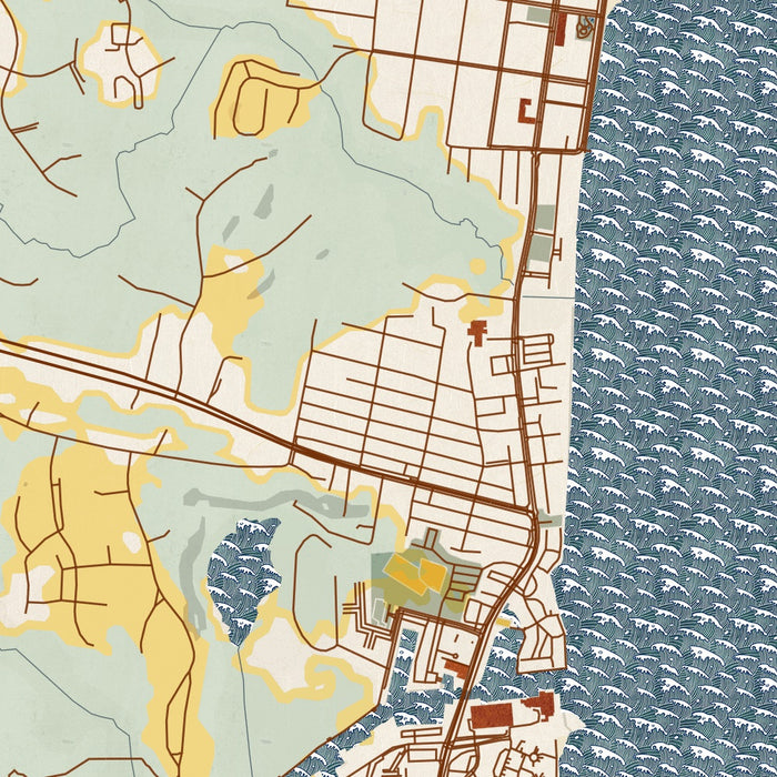 Chesapeake Beach Maryland Map Print in Woodblock Style Zoomed In Close Up Showing Details