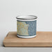 Front View Custom Chesapeake Beach Maryland Map Enamel Mug in Woodblock on Cutting Board