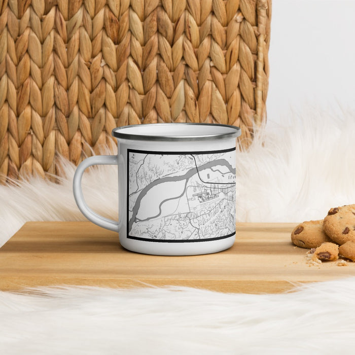 Left View Custom Chesterfield Missouri Map Enamel Mug in Classic on Table Top