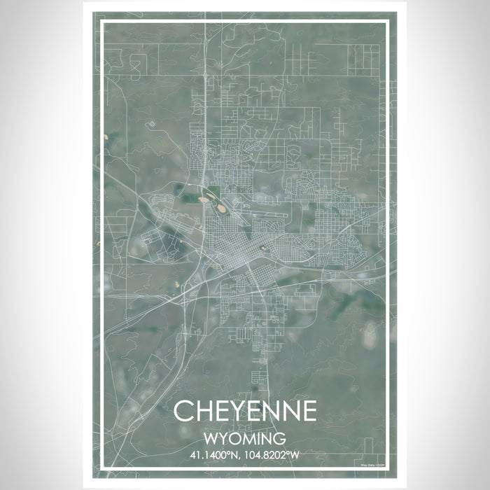 Cheyenne Wyoming Map Print Portrait Orientation in Afternoon Style With Shaded Background