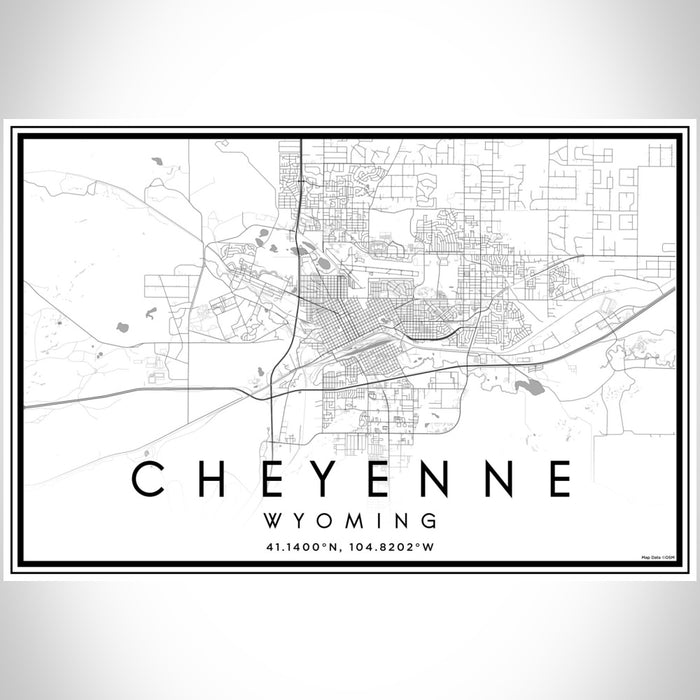 Cheyenne Wyoming Map Print Landscape Orientation in Classic Style With Shaded Background
