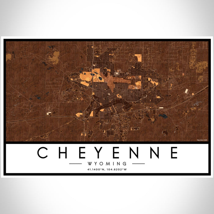 Cheyenne Wyoming Map Print Landscape Orientation in Ember Style With Shaded Background