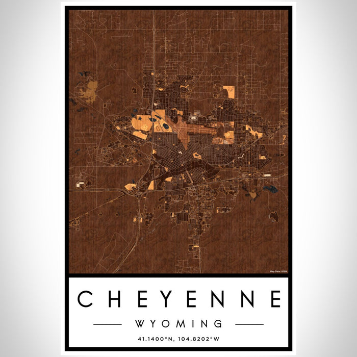 Cheyenne Wyoming Map Print Portrait Orientation in Ember Style With Shaded Background