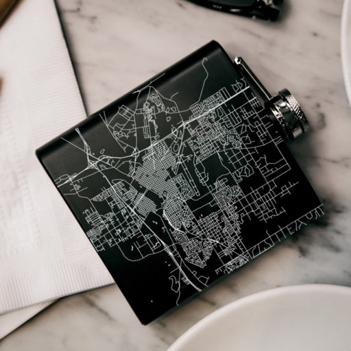 Cheyenne Wyoming Custom Engraved City Map Inscription Coordinates on 6oz Stainless Steel Flask in Black