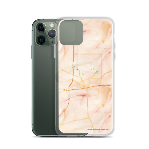 Custom Cheyenne Wyoming Map Phone Case in Watercolor on Table with Laptop and Plant