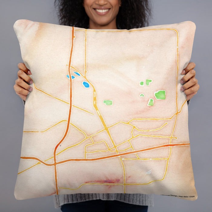 Person holding 22x22 Custom Cheyenne Wyoming Map Throw Pillow in Watercolor