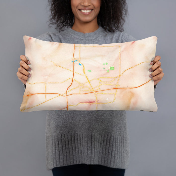 Person holding 20x12 Custom Cheyenne Wyoming Map Throw Pillow in Watercolor