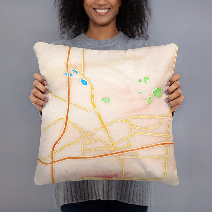 Person holding 18x18 Custom Cheyenne Wyoming Map Throw Pillow in Watercolor