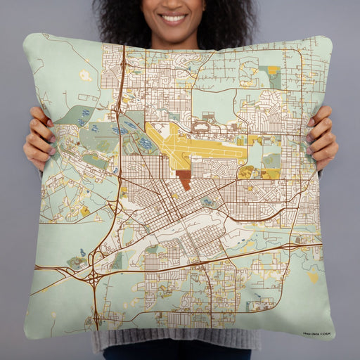 Person holding 22x22 Custom Cheyenne Wyoming Map Throw Pillow in Woodblock