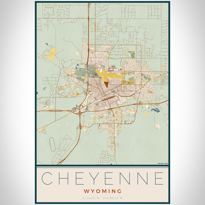 Cheyenne Wyoming Map Print Portrait Orientation in Woodblock Style With Shaded Background