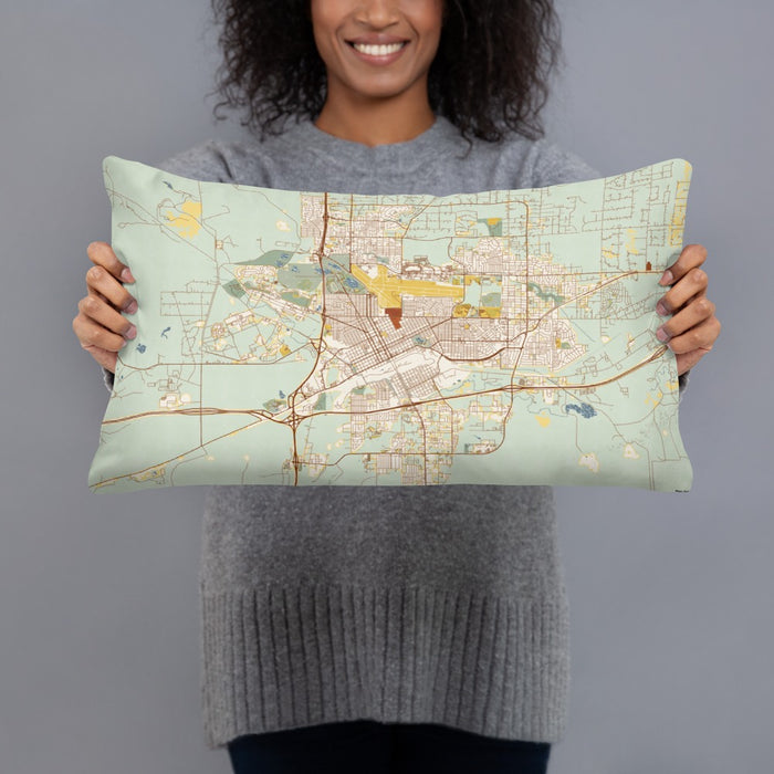 Person holding 20x12 Custom Cheyenne Wyoming Map Throw Pillow in Woodblock