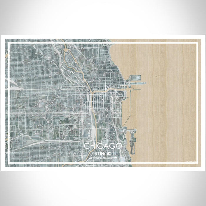 Chicago Illinois Map Print Landscape Orientation in Afternoon Style With Shaded Background