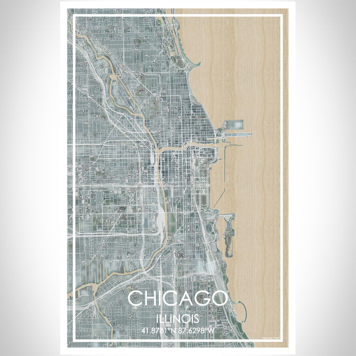 Chicago Illinois Map Print Portrait Orientation in Afternoon Style With Shaded Background