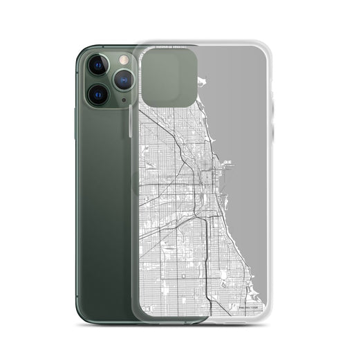 Custom Chicago Illinois Map Phone Case in Classic on Table with Laptop and Plant