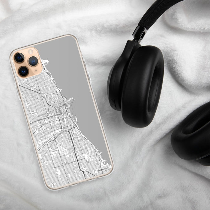 Custom Chicago Illinois Map Phone Case in Classic on Table with Black Headphones