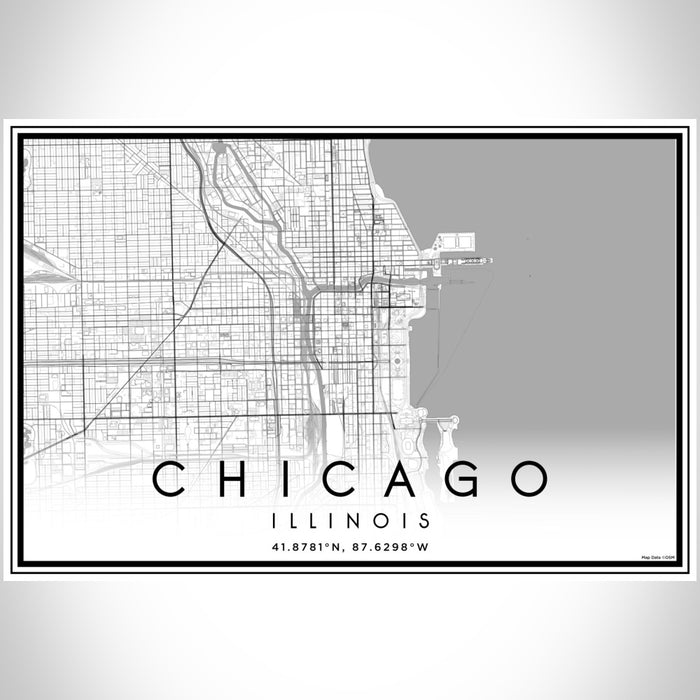 Chicago Illinois Map Print Landscape Orientation in Classic Style With Shaded Background