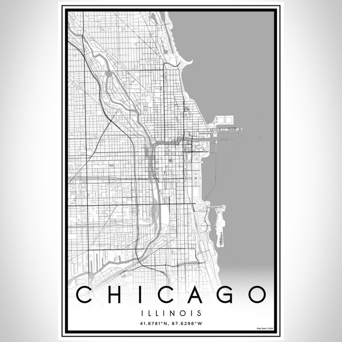 Chicago Illinois Map Print Portrait Orientation in Classic Style With Shaded Background