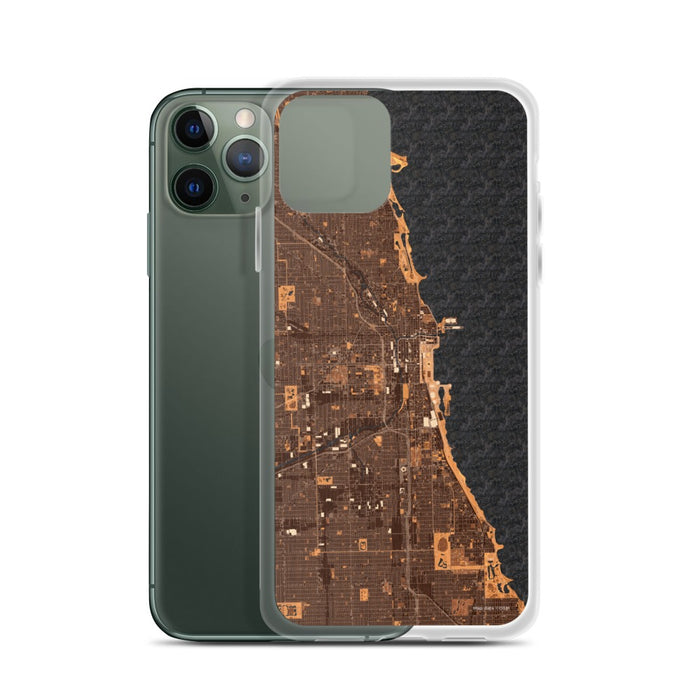 Custom Chicago Illinois Map Phone Case in Ember on Table with Laptop and Plant