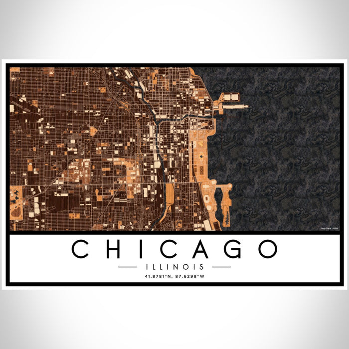 Chicago Illinois Map Print Landscape Orientation in Ember Style With Shaded Background
