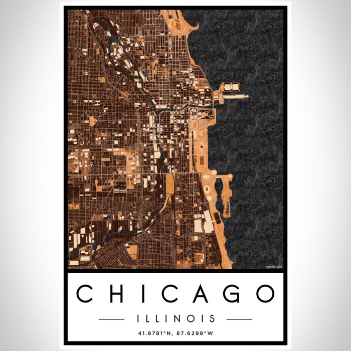 Chicago Illinois Map Print Portrait Orientation in Ember Style With Shaded Background