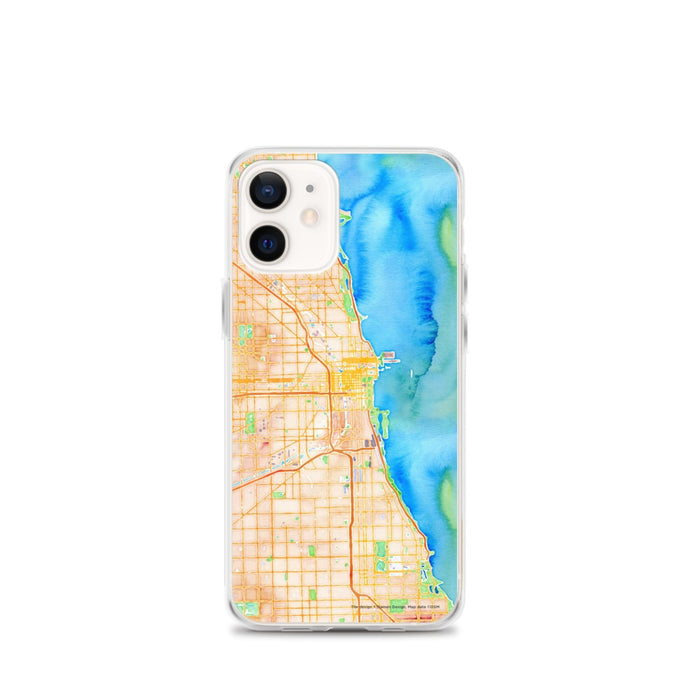 Custom Chicago Illinois Map iPhone 12 mini Phone Case in Watercolor
