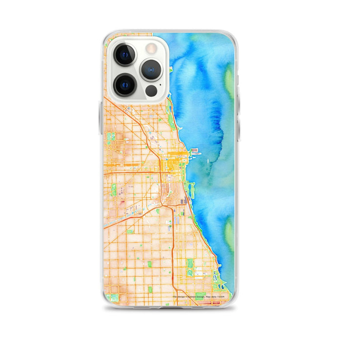 Custom Chicago Illinois Map iPhone 12 Pro Max Phone Case in Watercolor
