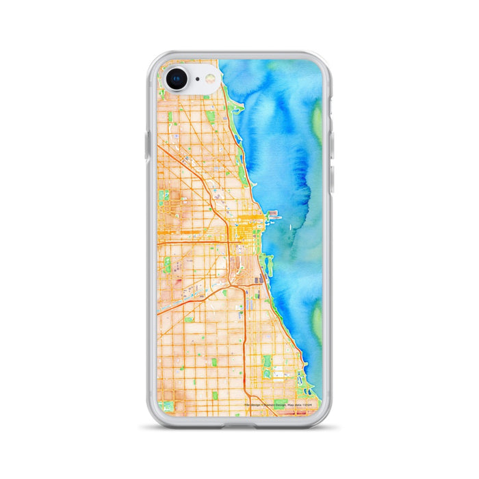 Custom Chicago Illinois Map iPhone SE Phone Case in Watercolor