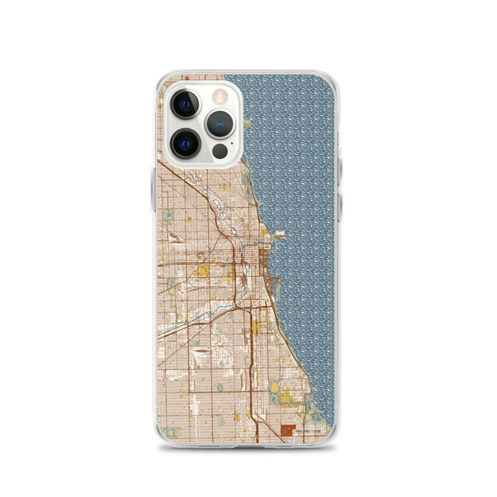 Custom Chicago Illinois Map iPhone 12 Pro Phone Case in Woodblock