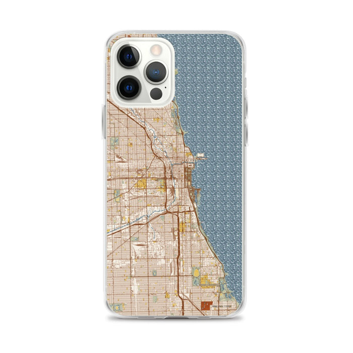 Custom Chicago Illinois Map iPhone 12 Pro Max Phone Case in Woodblock