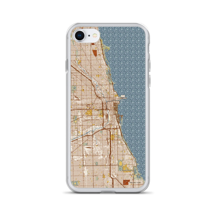 Custom Chicago Illinois Map iPhone SE Phone Case in Woodblock